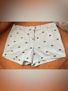 British Khaki Pale Blue Elephant-Embroidered Chino Shorts